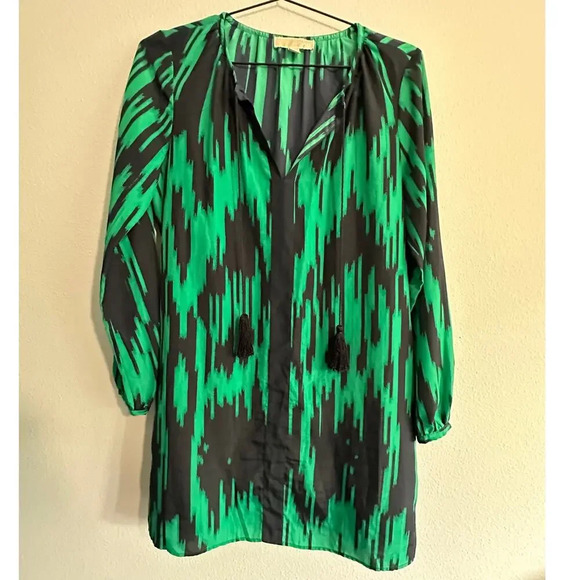 MICHAEL Michael Kors Top Womens Blouse M Green Blue Long Sleeves Tunic - Picture 2 of 13